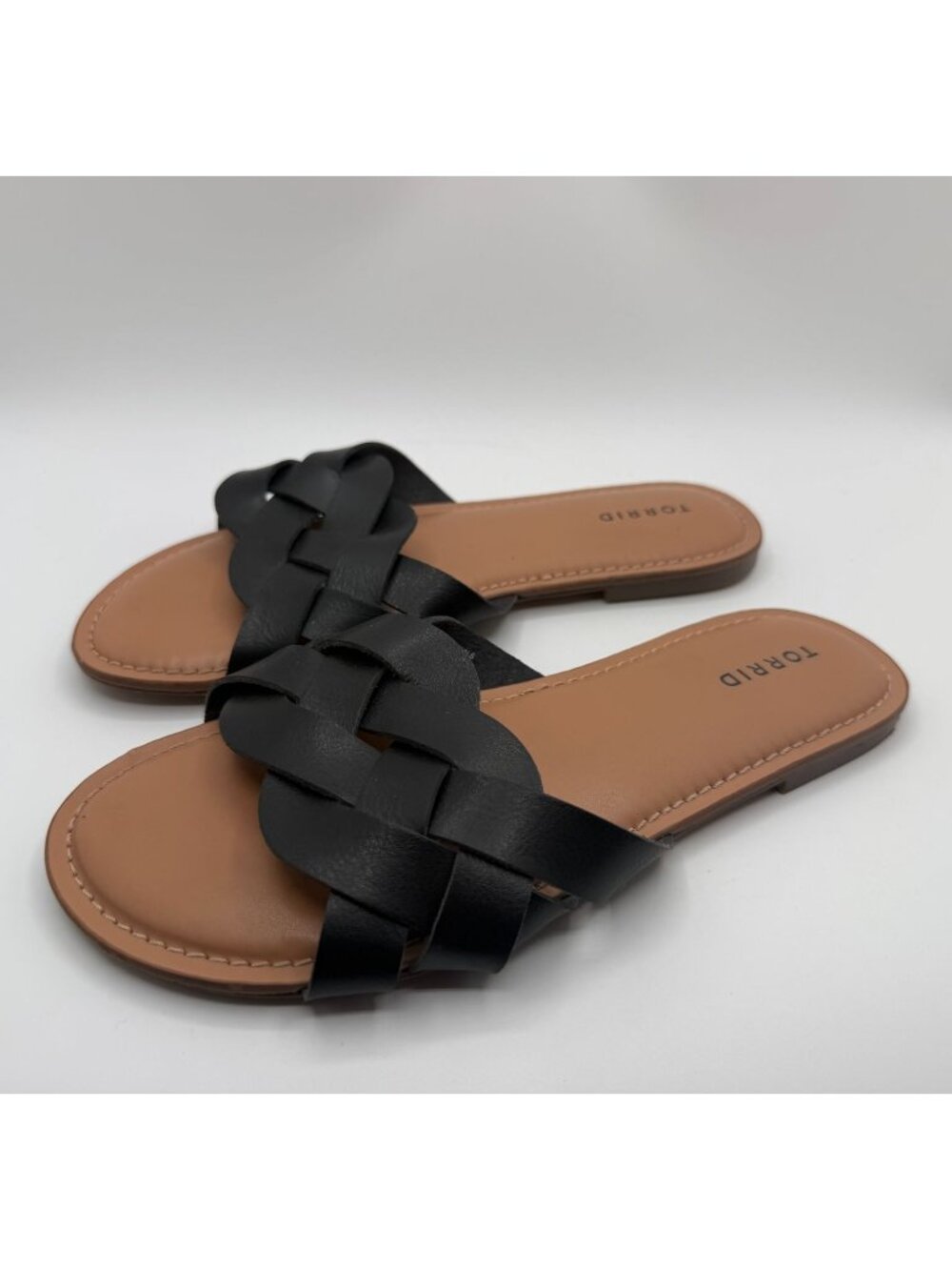 Torrid Black Woven Slide Sandals Women Size 8.5W Faux Leather Open Toe Shoes